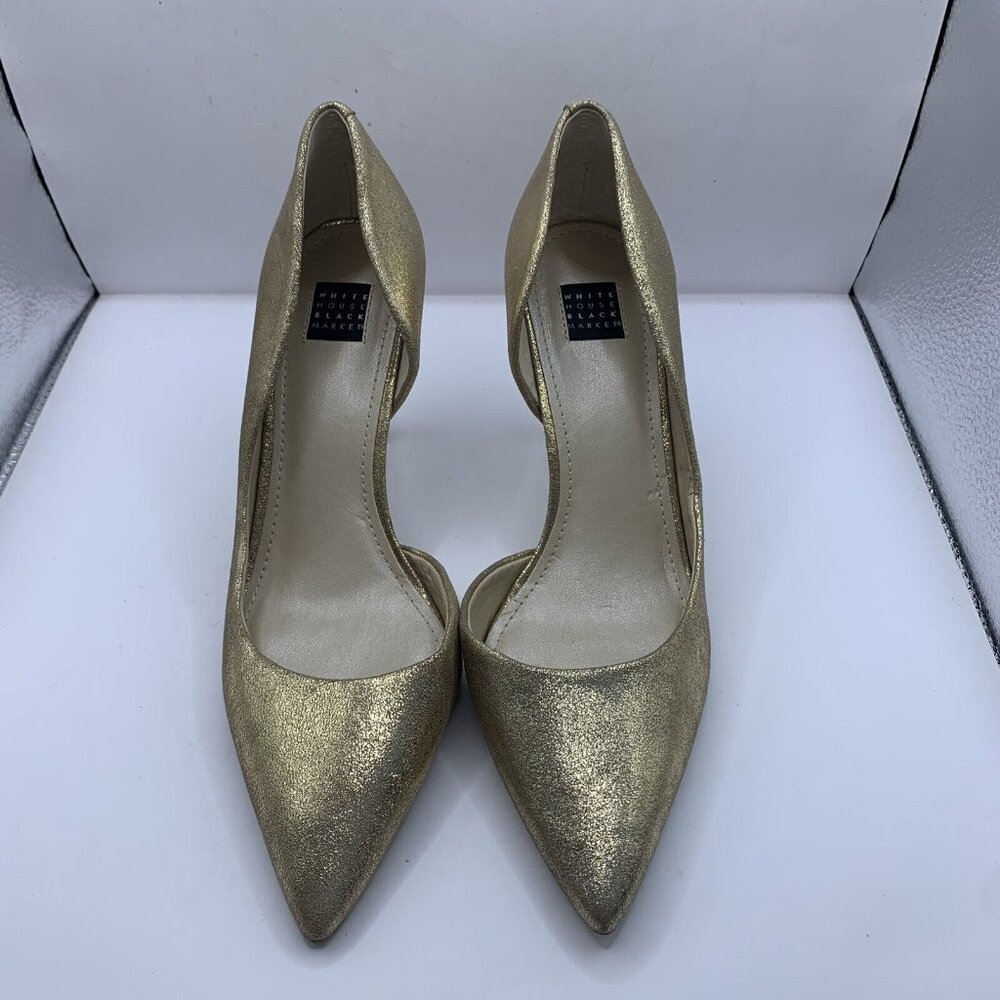White house black market WHBM high heels size 7.5M metallic Gold party E1 - Picture 3 of 9